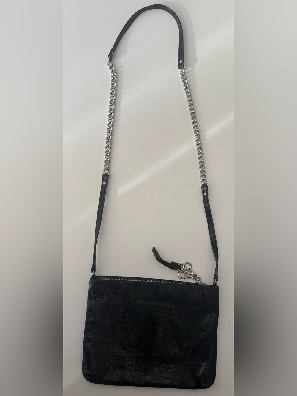 Stella & Dot Black Embossed Leather Crossbody Bag